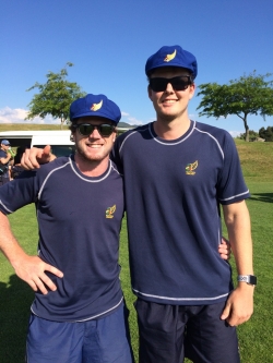 Tom MacRury and Jo Carter celebrate 50 games for BOP Cricket